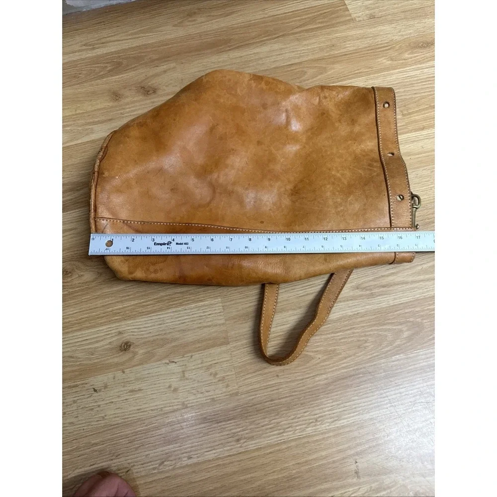 Vintage Tan Leather Bucket Cinch top Tote Bag